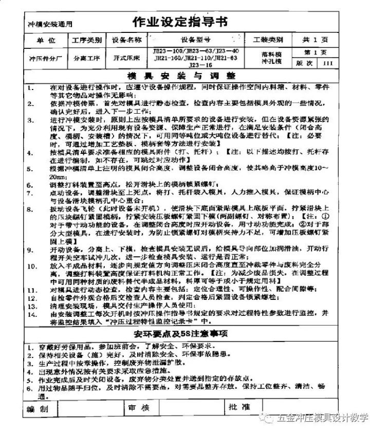 作業設定指導書 作業設定指導書